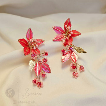 Handmade Red Petal Grace Bridal Sangeet Earrings | Fynsia