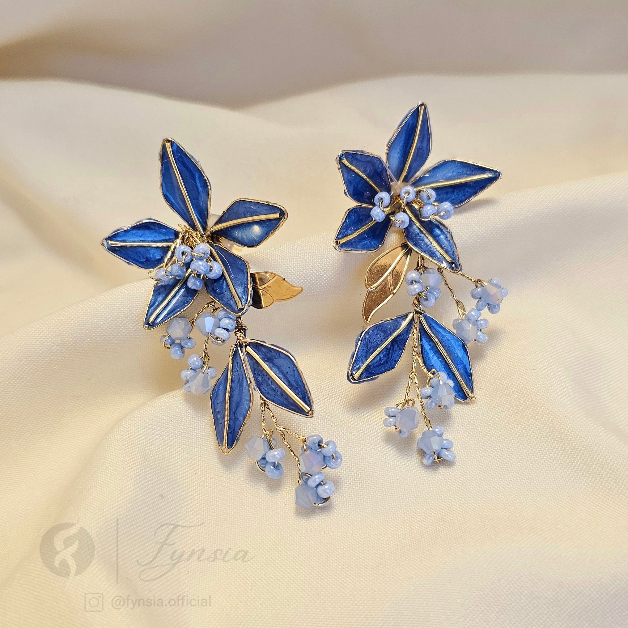Handmade Blue Petal Grace Bridal Sangeet Earrings | Fynsia