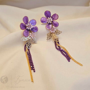 Handmade Purple Floral Bridal Sangeet Earrings | Fynsia