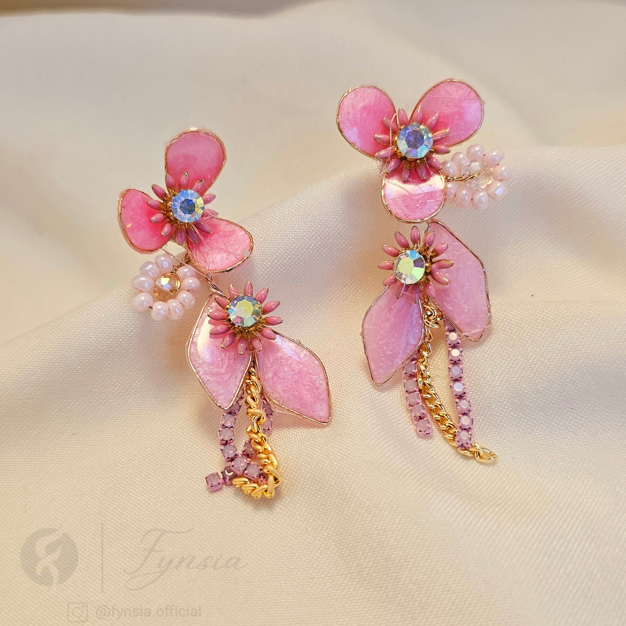 Handmade Pink Petal Luxe Bridal Sangeet Earrings | Fynsia
