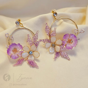 Handmade Purple Blossom Luxe Bridal Sangeet Earrings | Fynsia