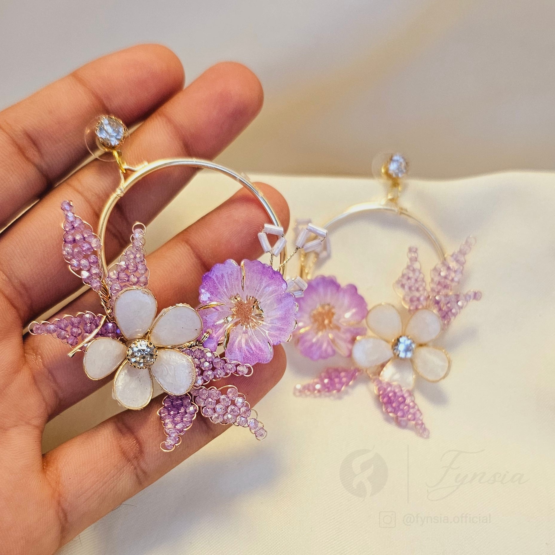 Handmade Purple Blossom Luxe Bridal Sangeet Earrings | Fynsia