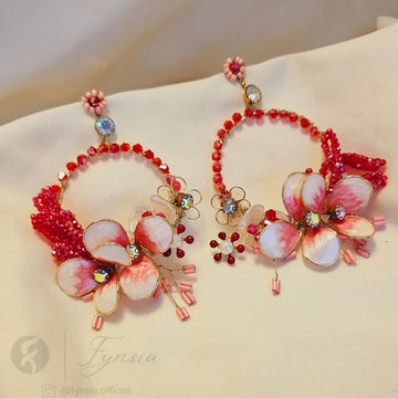 Handmade Red Blossom Luxe Bridal Sangeet Earrings | Fynsia
