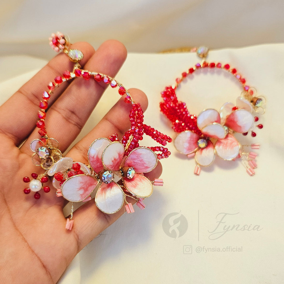 Handmade Red Blossom Luxe Bridal Sangeet Earrings | Fynsia