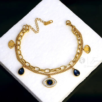 Sia 18k Gold Tone Evil-Eye Stainless Steel Adjustable Bracelet - Anti Tarnish | Fynsia