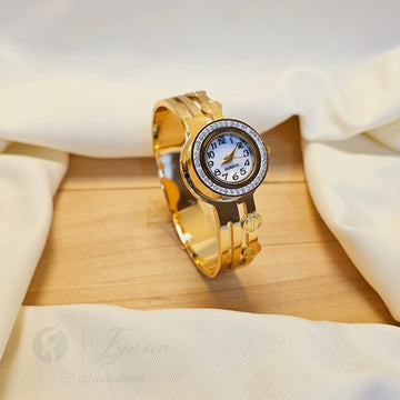 Golden Aura Watch Kada – Luxury Anti Tarnish Stainless Steel Bracelet Watch | Fynsia