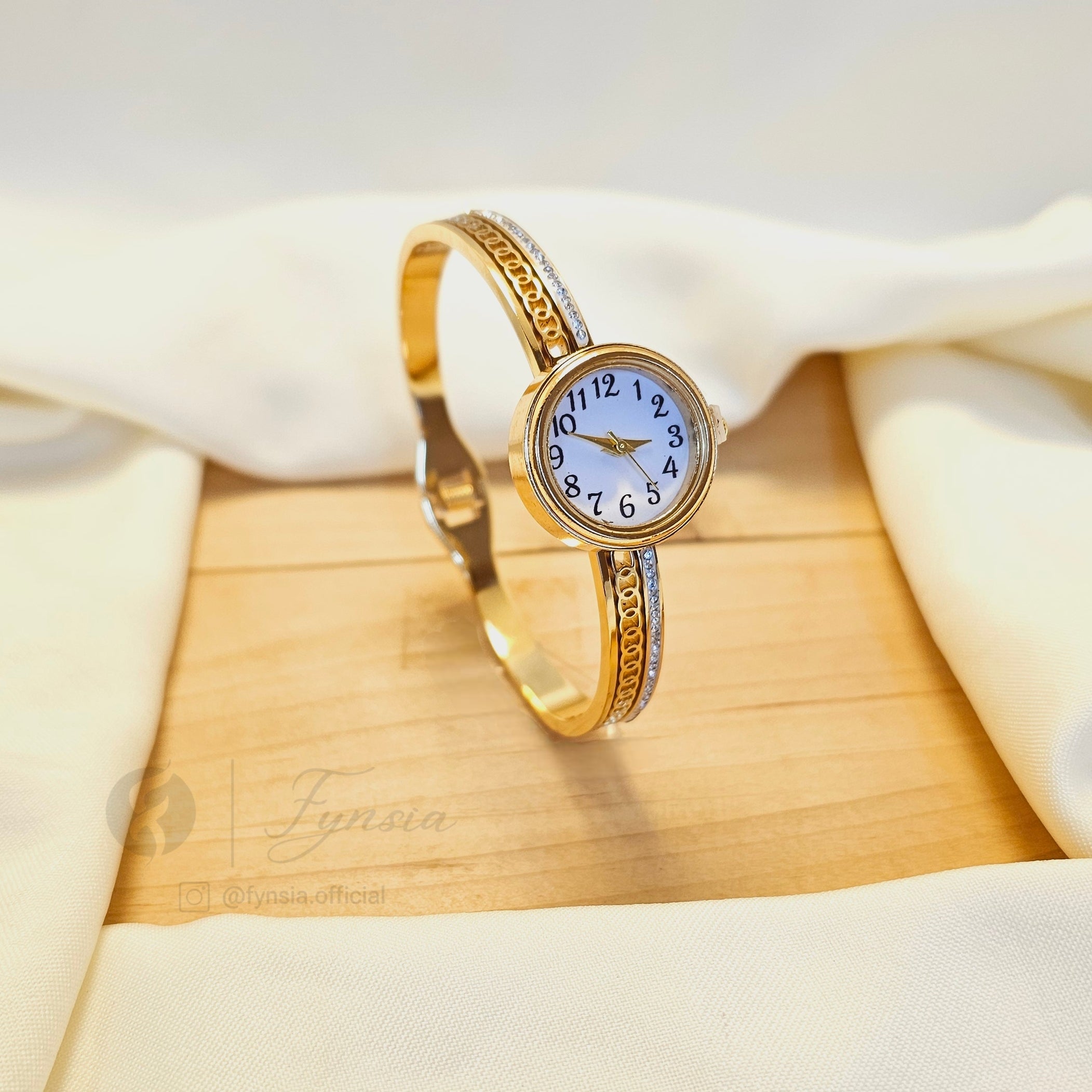 Elite Frame Golden Watch Kada – Premium Stainless Steel Bracelet Watch | Fynsia
