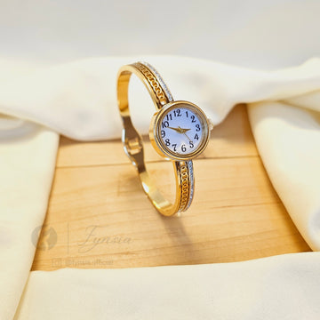 Elite Frame Golden Watch Kada – Premium Stainless Steel Bracelet Watch | Fynsia