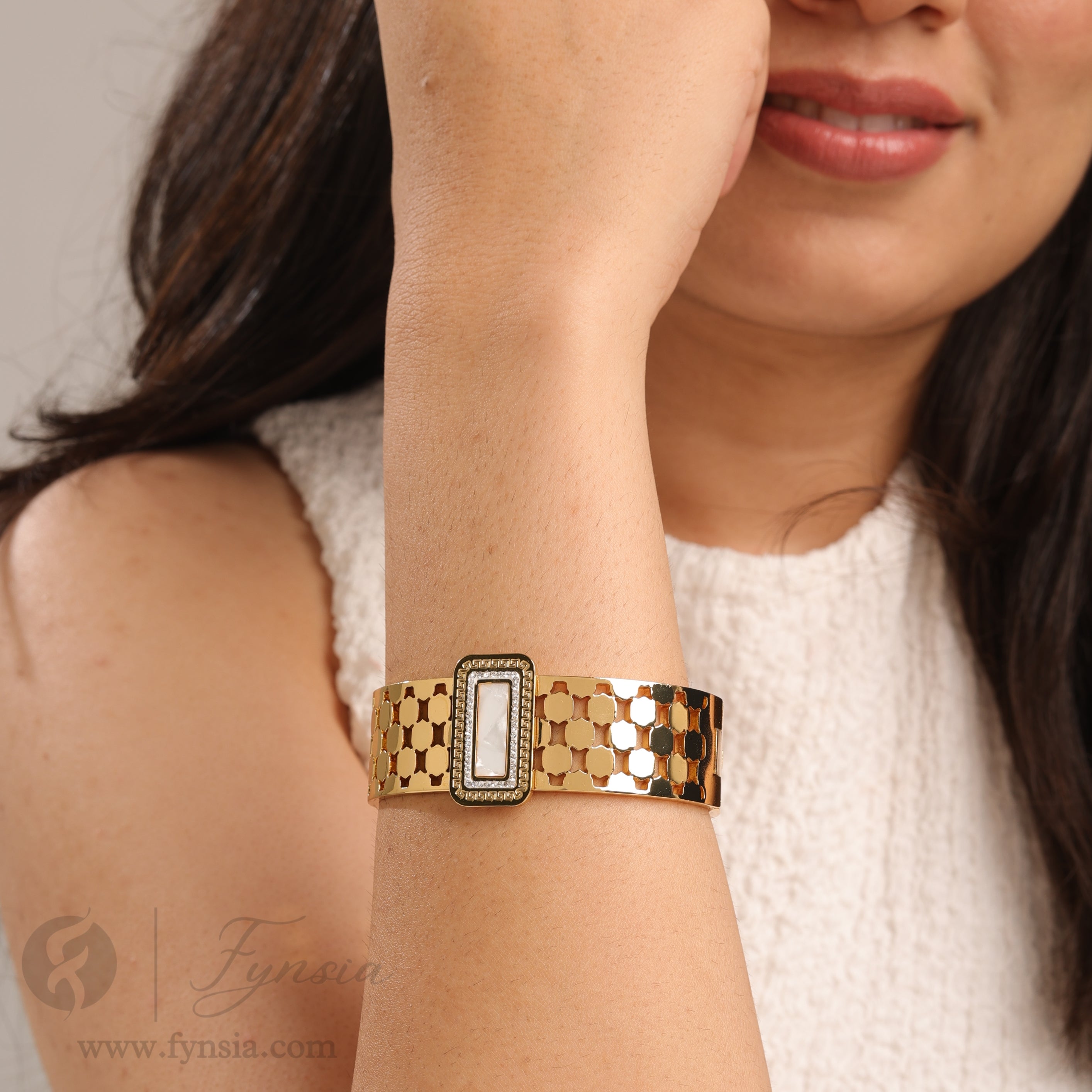 Elina Golden Anti Tarnish Kada – Stainless Steel Bracelet | Fynsia