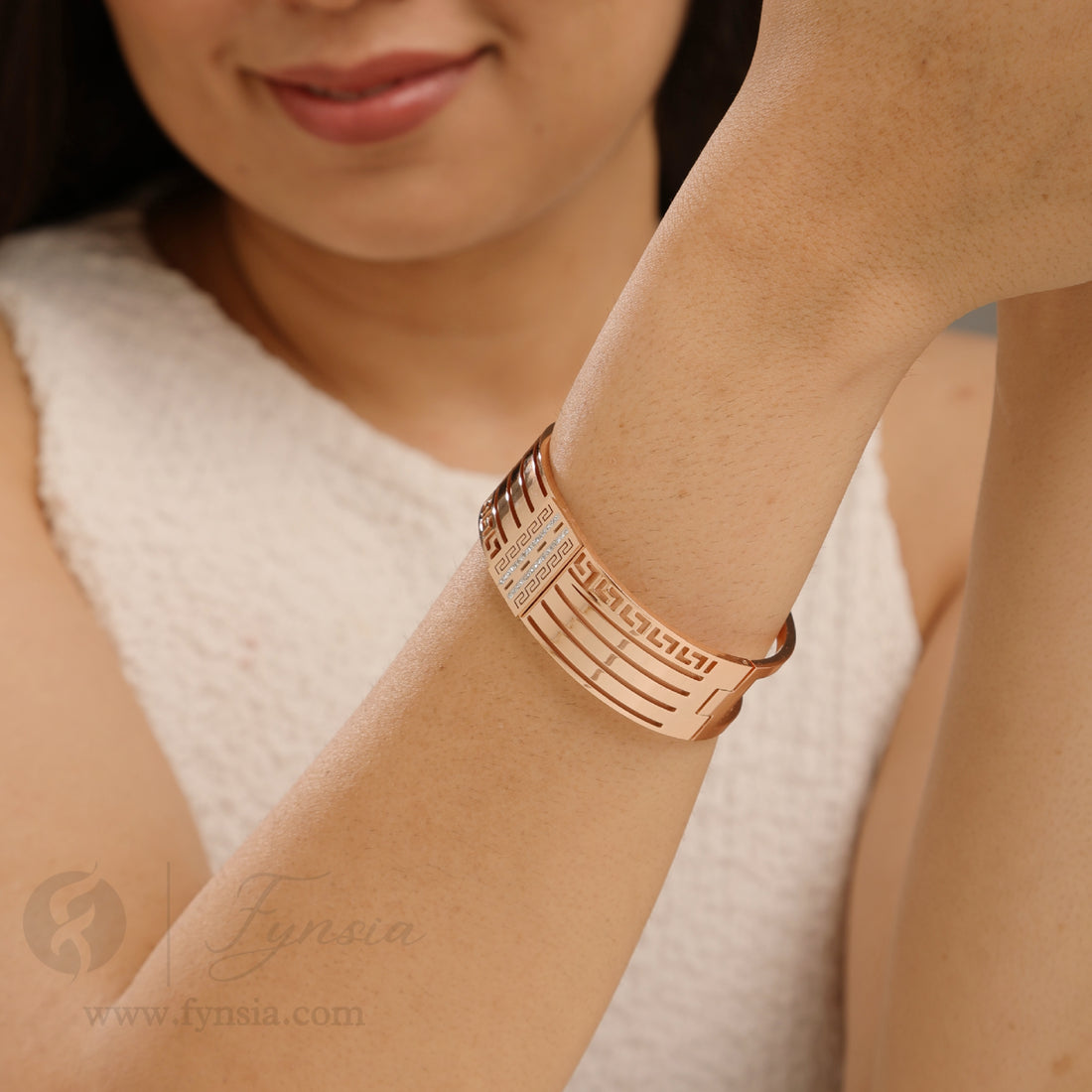 Rhea Rosegold Anti Tarnish Kada – Stainless Steel Bracelet | Fynsia