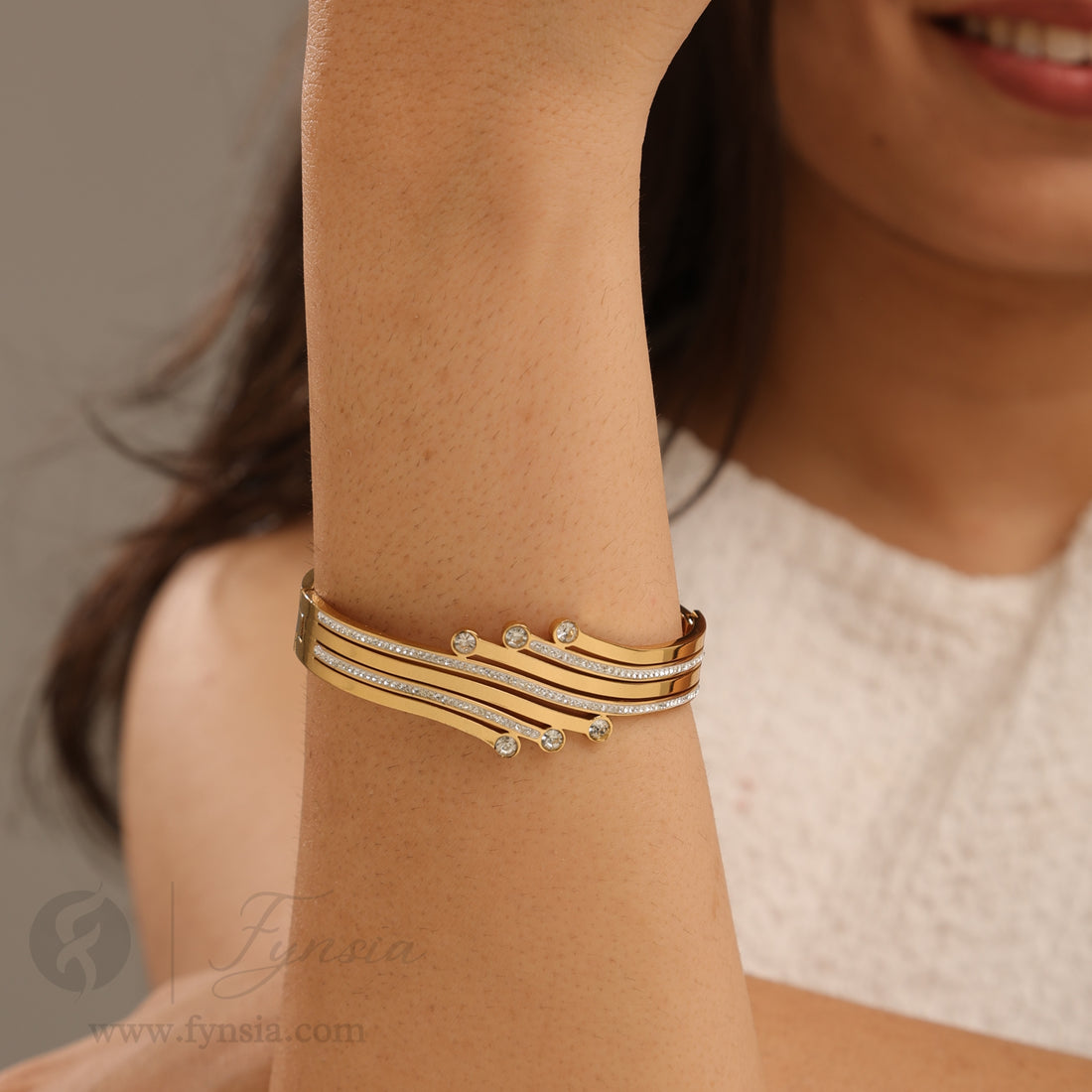 Julie Golden Anti Tarnish Kada – Stainless Steel Bracelet | Fynsia