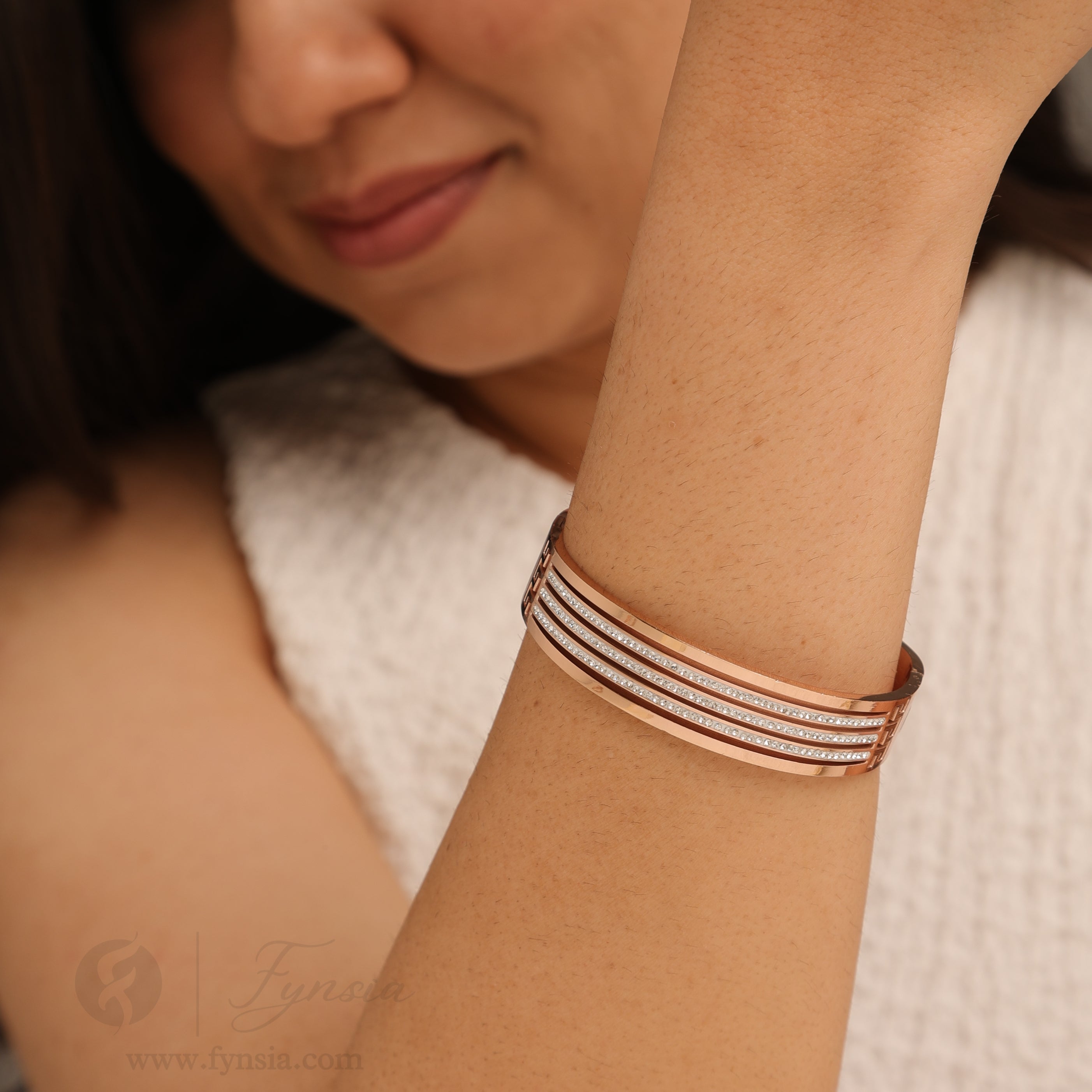 Kiara Rosegold Anti Tarnish Kada – Stainless Steel Bracelet | Fynsia