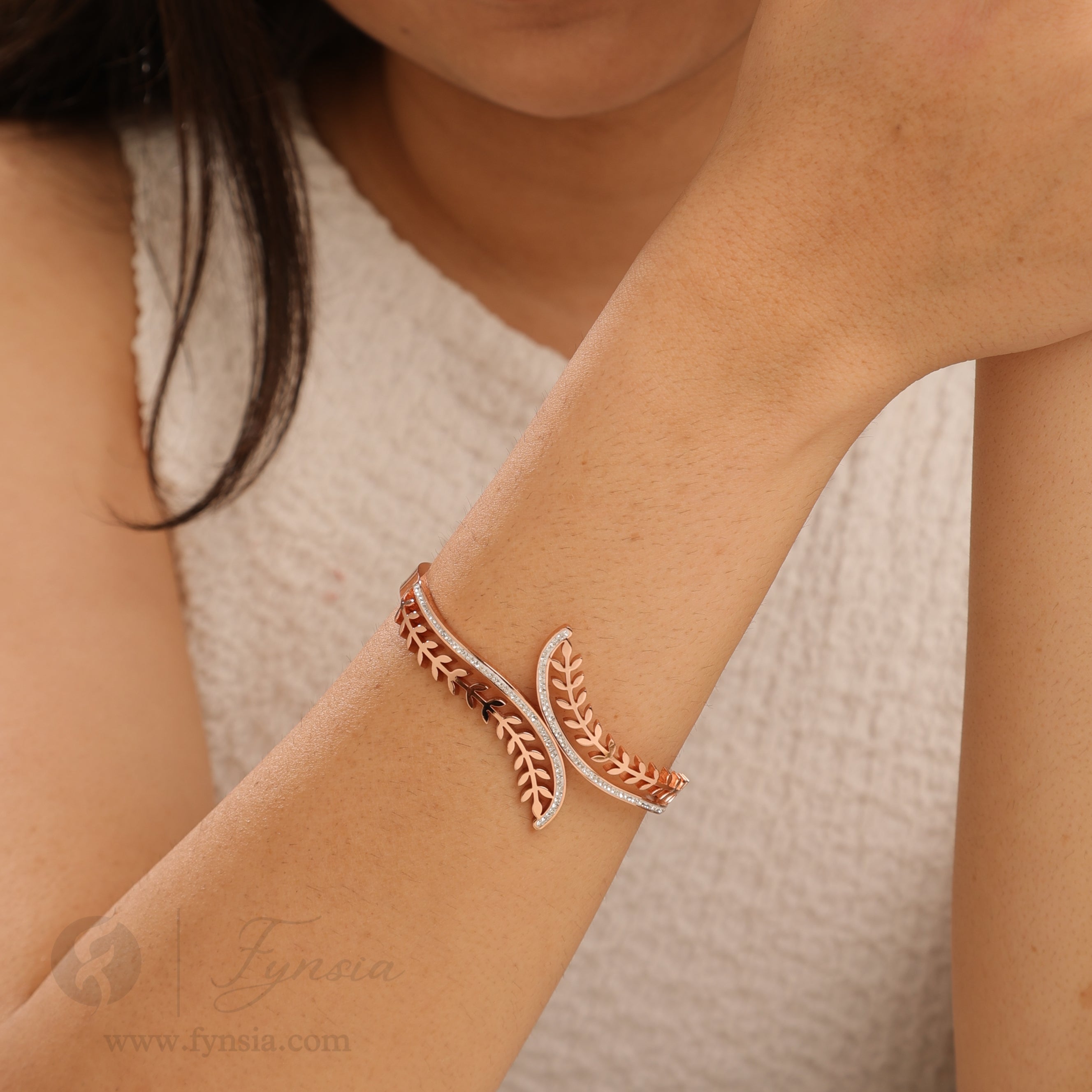 Anaya Rosegold Anti Tarnish Kada – Stainless Steel Bracelet | Fynsia