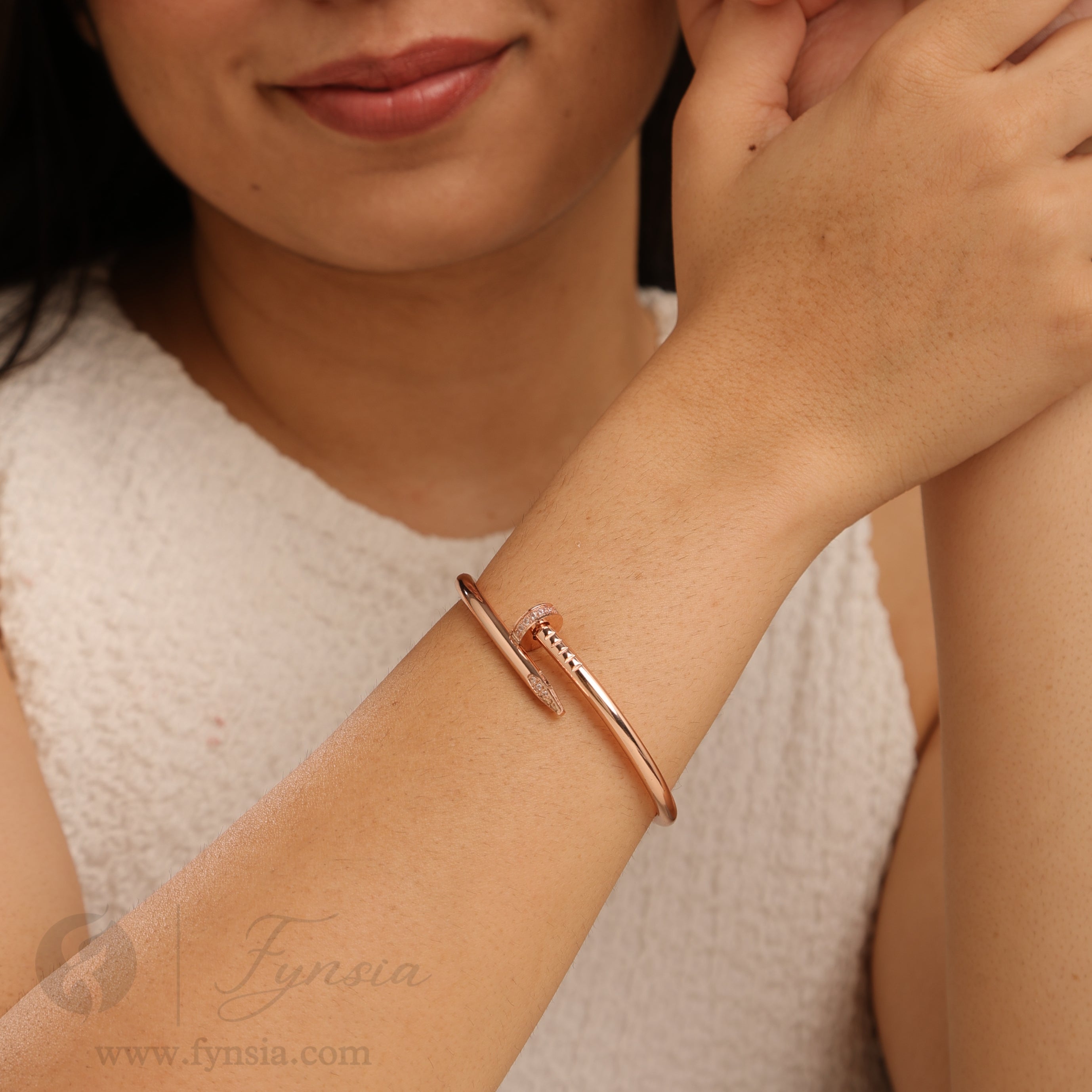 Rosegold Diamond Nail Cuff Anti Tarnish Kada – Stainless Steel Bracelet | Fynsia