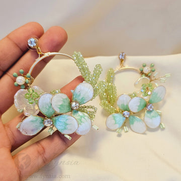Handmade Green Blossom Luxe Bridal Sangeet Earrings | Fynsia