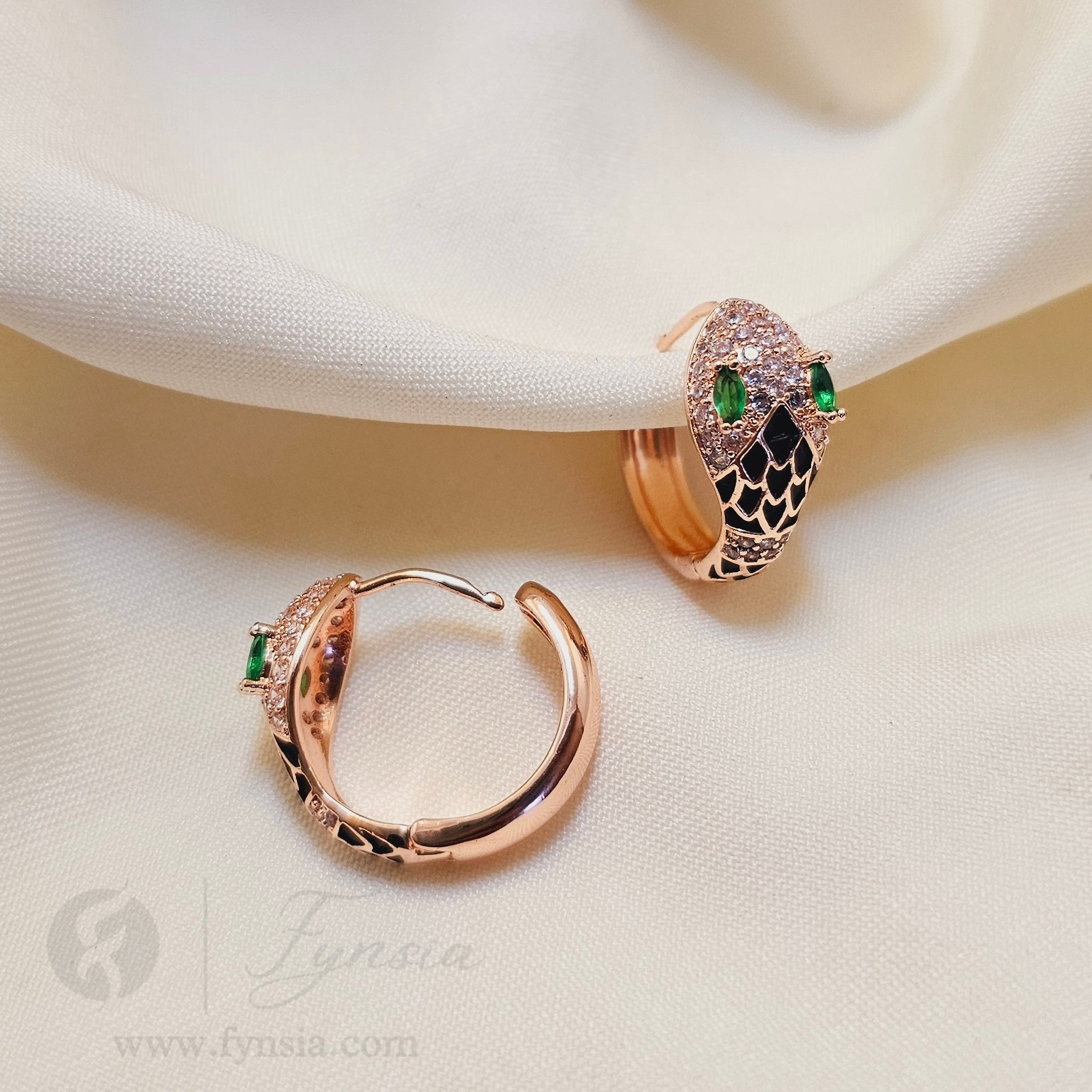 Rosegold Zirconia Venom Hoop Earrings | Fynsia
