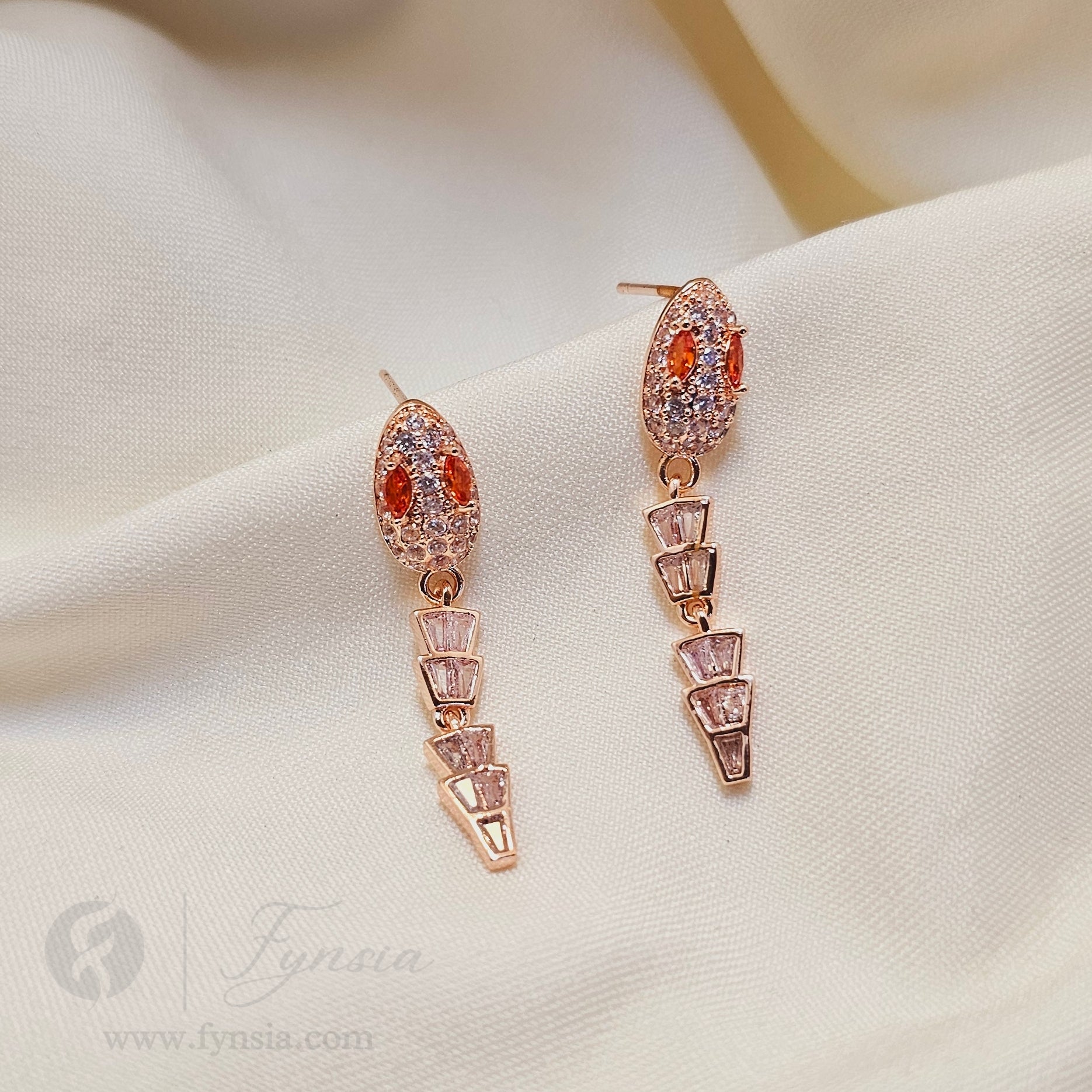 Rosegold Baguette Venom Earrings | Fynsia
