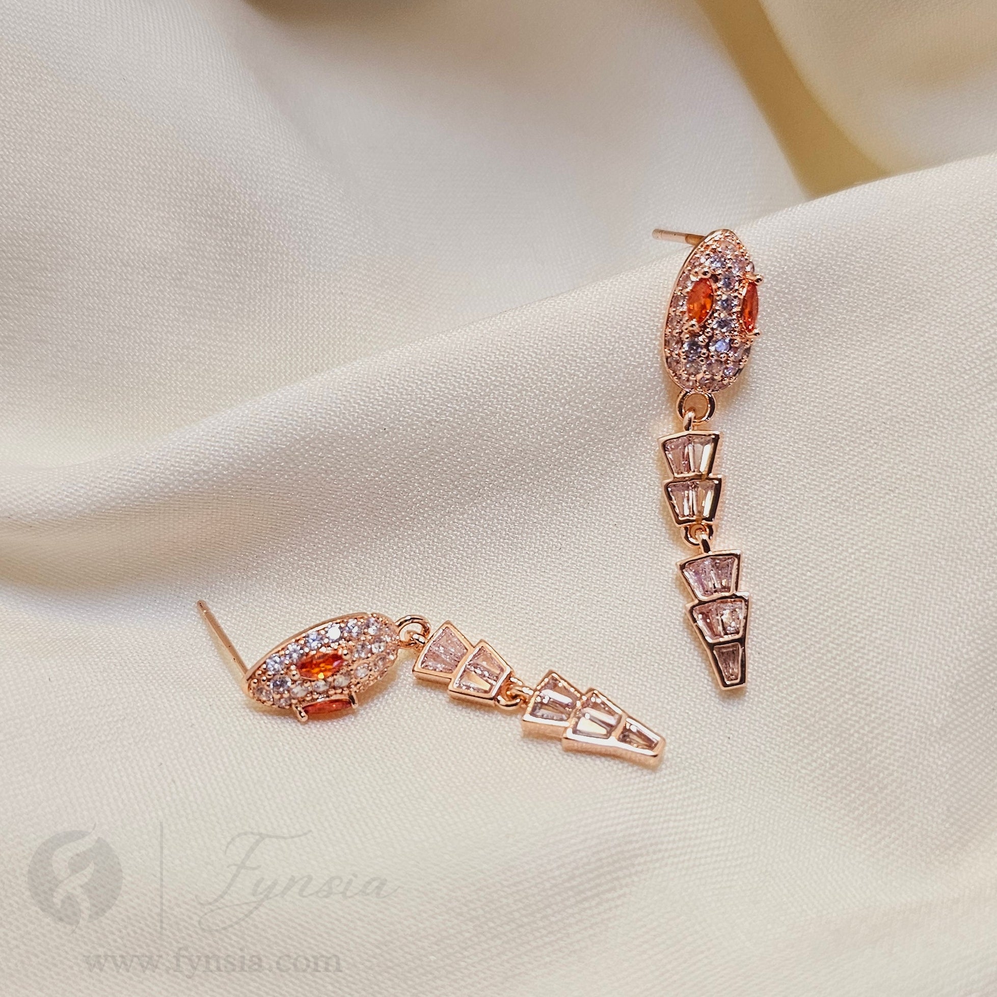 Rosegold Baguette Venom Earrings | Fynsia