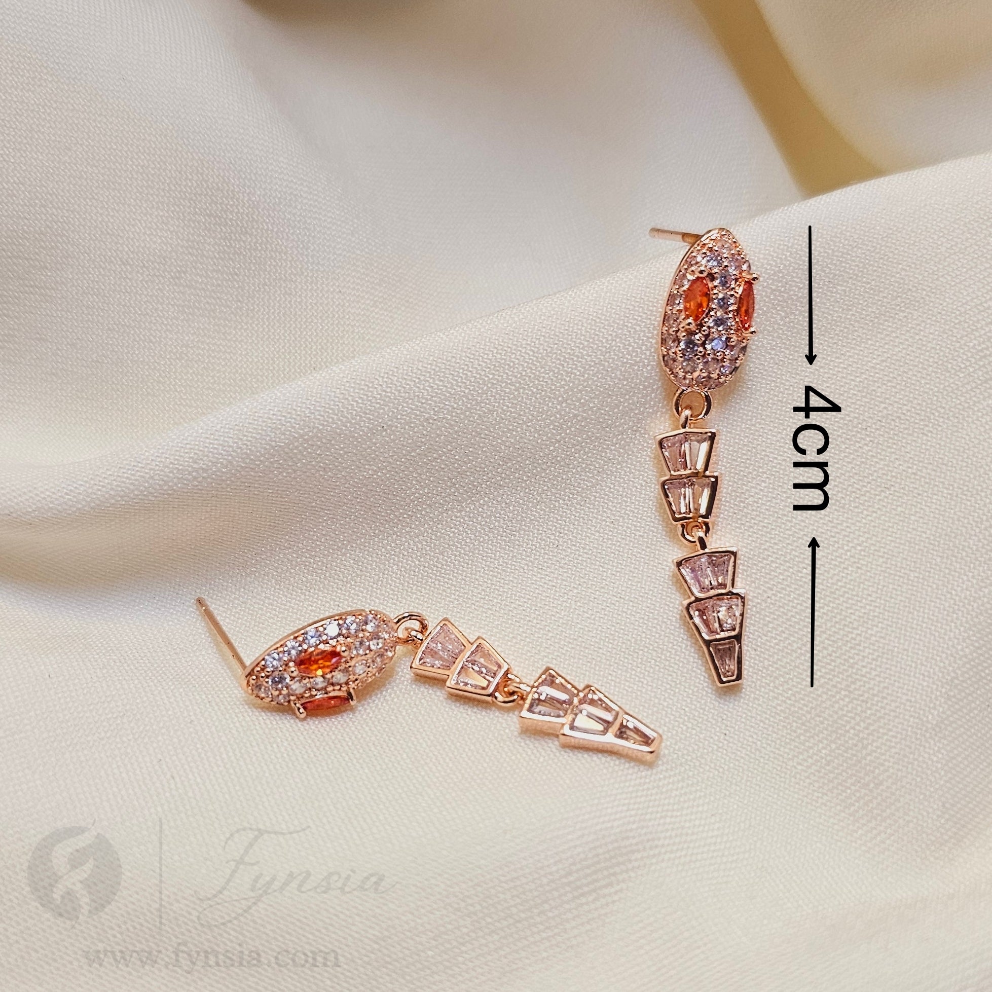 Rosegold Baguette Venom Earrings | Fynsia