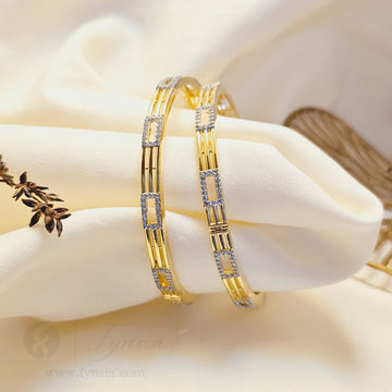 Ziya 18k Gold Tone 2pc American Diamond Bangles | Openable Lock | Fynsia