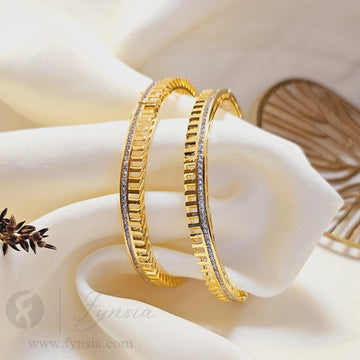 Naaz 18k Gold Tone 2pc American Diamond Bangles | Openable Lock | Fynsia