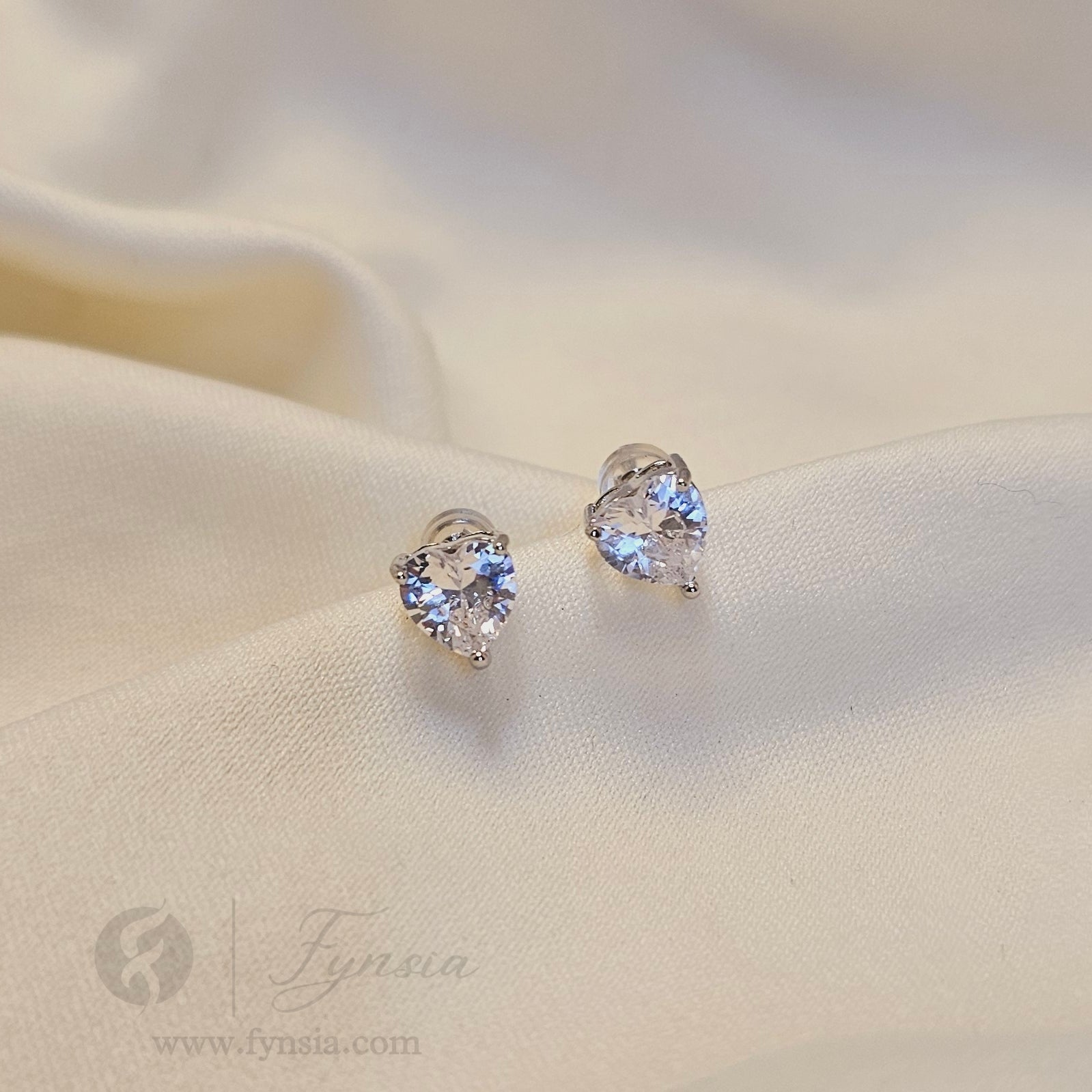Silver Heart Solitaire Mini Earring Studs | Anti-Tarnish - Daily Wear |  Fynsia