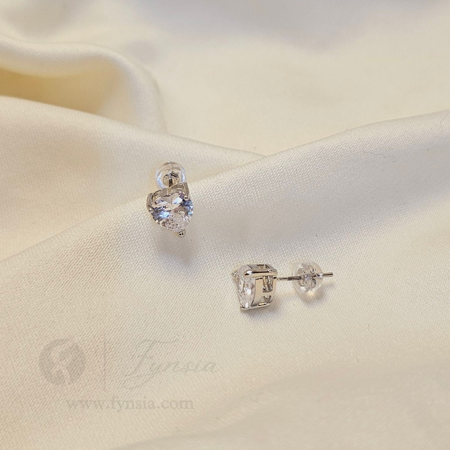 Silver Heart Solitaire Mini Earring Studs | Anti-Tarnish - Daily Wear |  Fynsia
