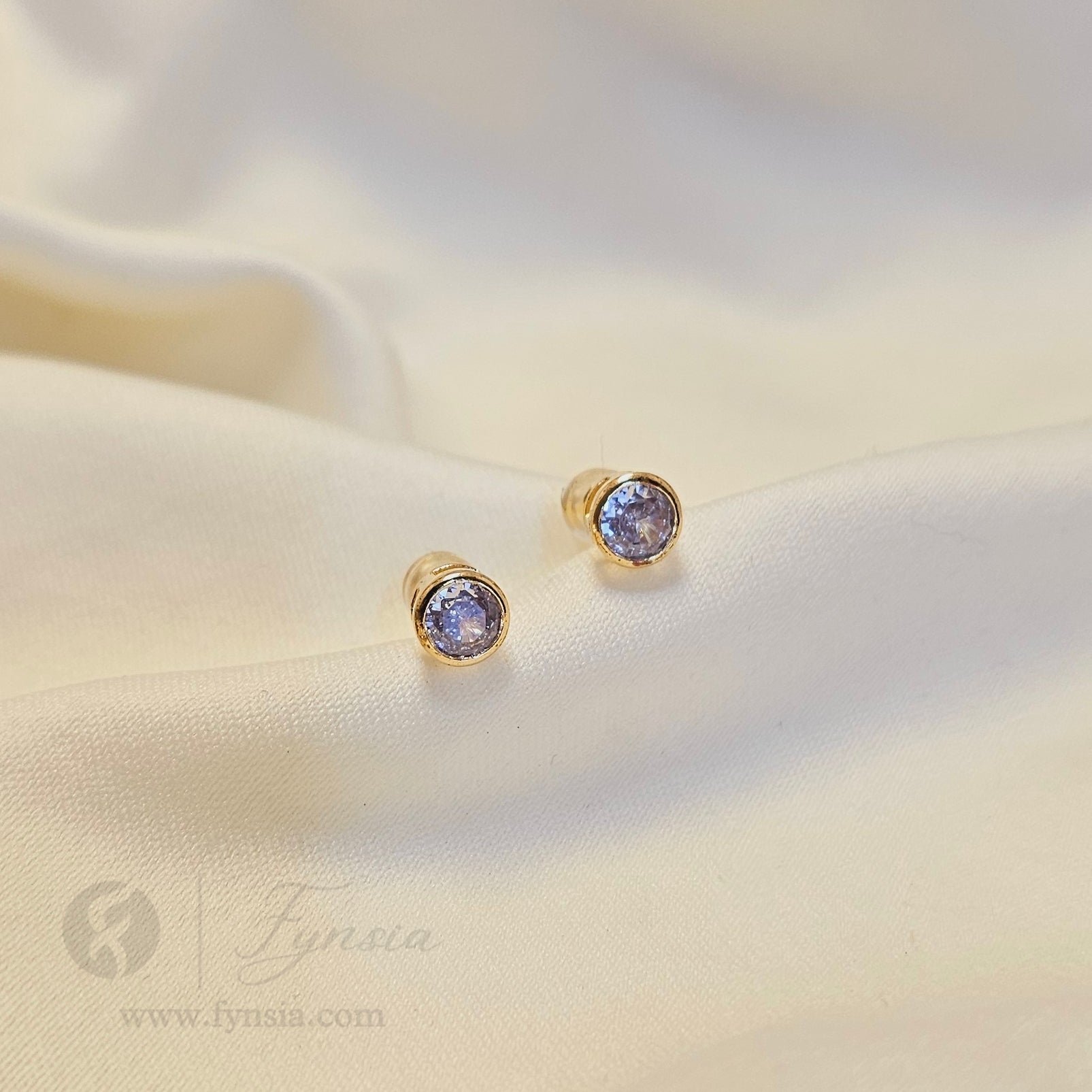 Golden Solitaire Mini Earring Studs | Anti-Tarnish - Daily Wear |  Fynsia