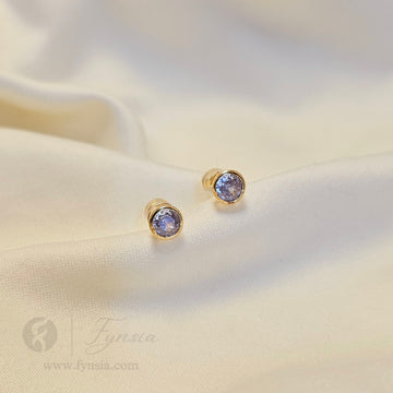 Golden Solitaire Mini Earring Studs | Anti-Tarnish - Daily Wear |  Fynsia
