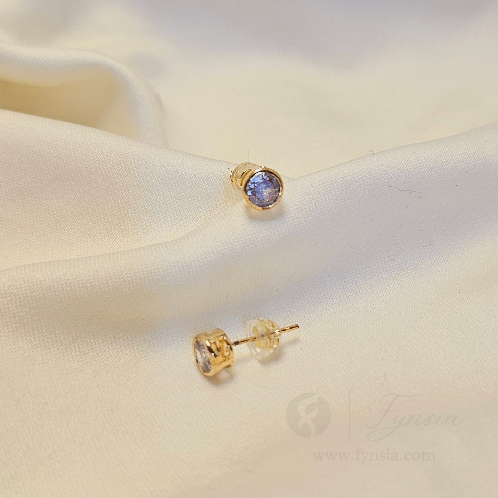 Golden Solitaire Mini Earring Studs | Anti-Tarnish - Daily Wear |  Fynsia