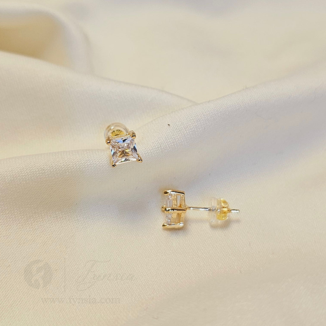 Golden Quad Solitaire Mini Earring Studs | Anti-Tarnish - Daily Wear |  Fynsia