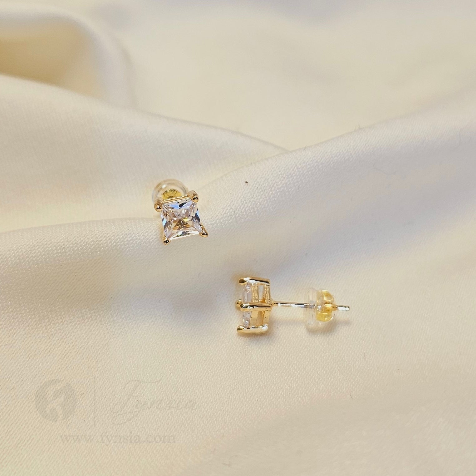 Golden Quad Solitaire Mini Earring Studs | Anti-Tarnish - Daily Wear |  Fynsia