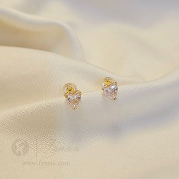 Heart Solitaire Mini Earring Studs | Anti-Tarnish - Daily Wear |  Fynsia