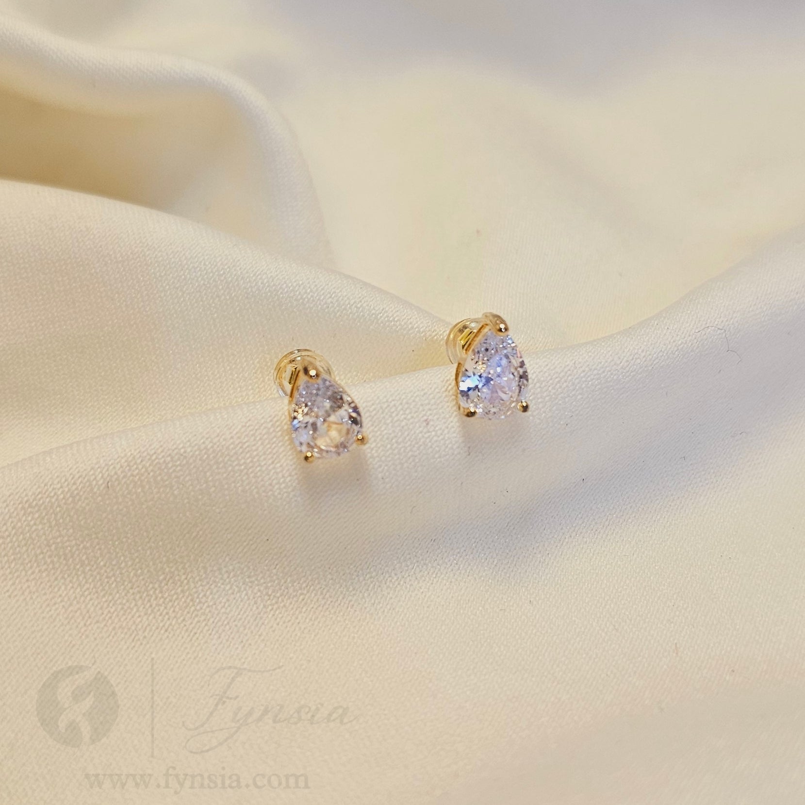 Tear Drop Solitaire Small Earring Studs | Anti-Tarnish - Daily Wear |  Fynsia