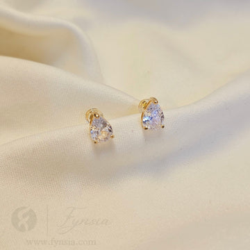 Tear Drop Solitaire Small Earring Studs | Anti-Tarnish - Daily Wear |  Fynsia