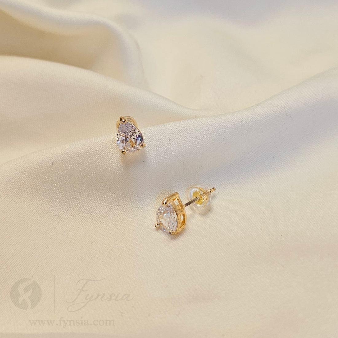Tear Drop Solitaire Small Earring Studs | Anti-Tarnish - Daily Wear |  Fynsia