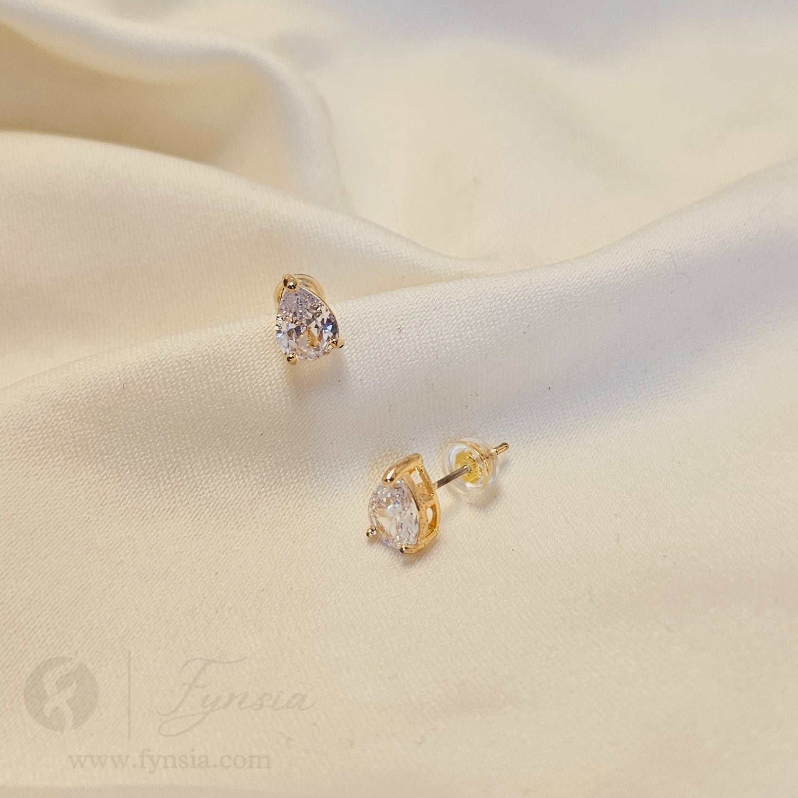Tear Drop Solitaire Small Earring Studs | Anti-Tarnish - Daily Wear |  Fynsia