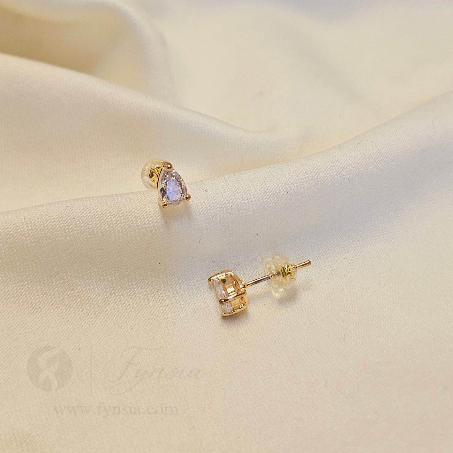 Tear Drop Solitaire Mini Earring Studs | Anti-Tarnish - Daily Wear |  Fynsia