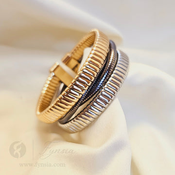 Royal Spiral Kada – Two Tone Free Size Bracelet | Fynsia