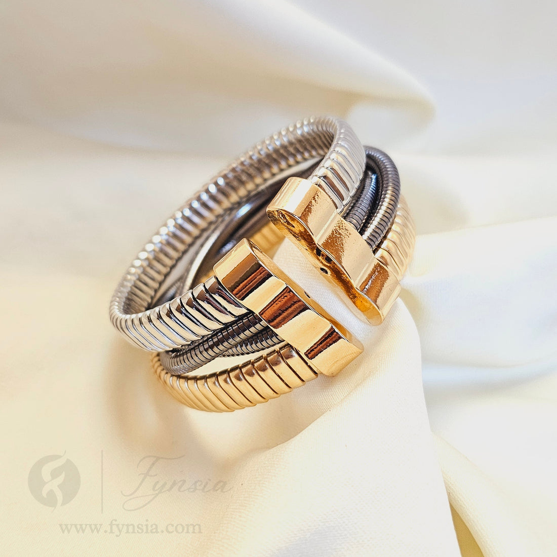 Royal Spiral Kada – Two Tone Free Size Bracelet | Fynsia
