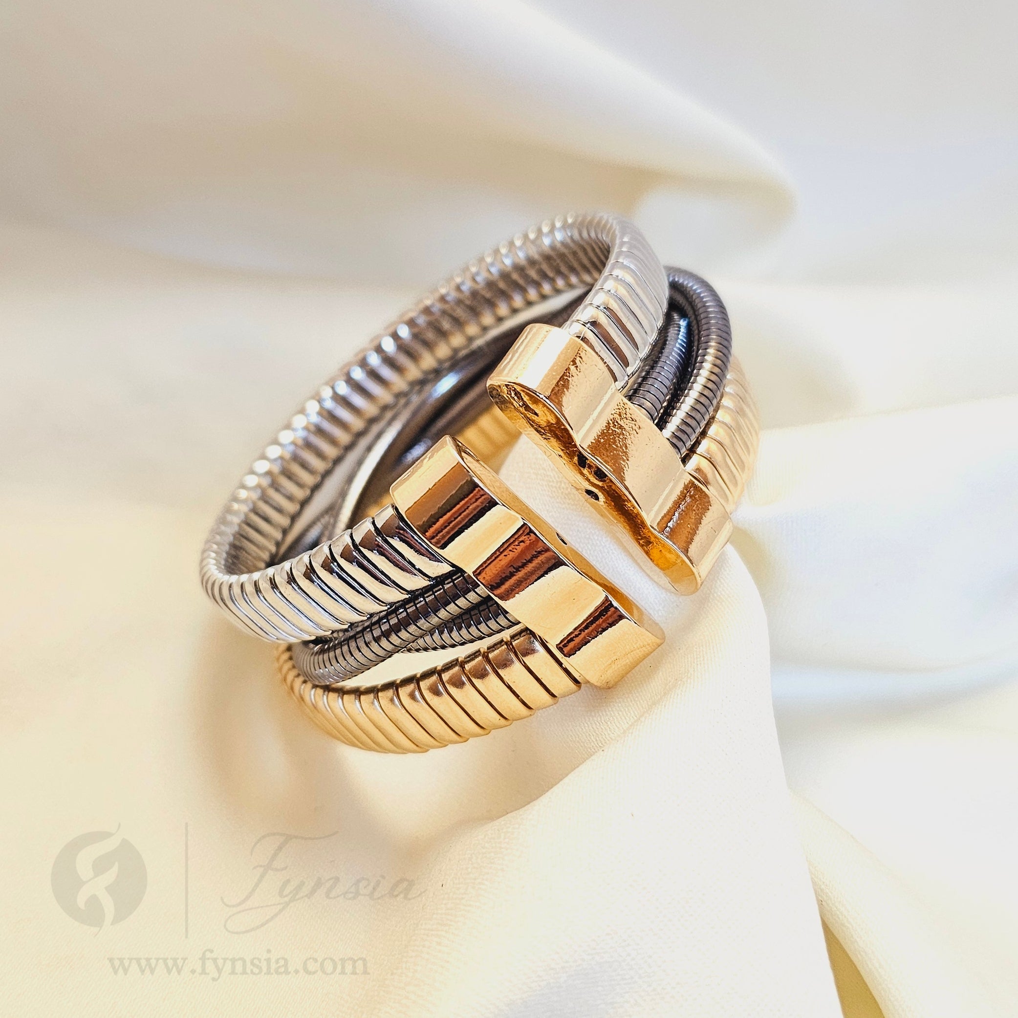 Royal Spiral Kada – Two Tone Free Size Bracelet | Fynsia