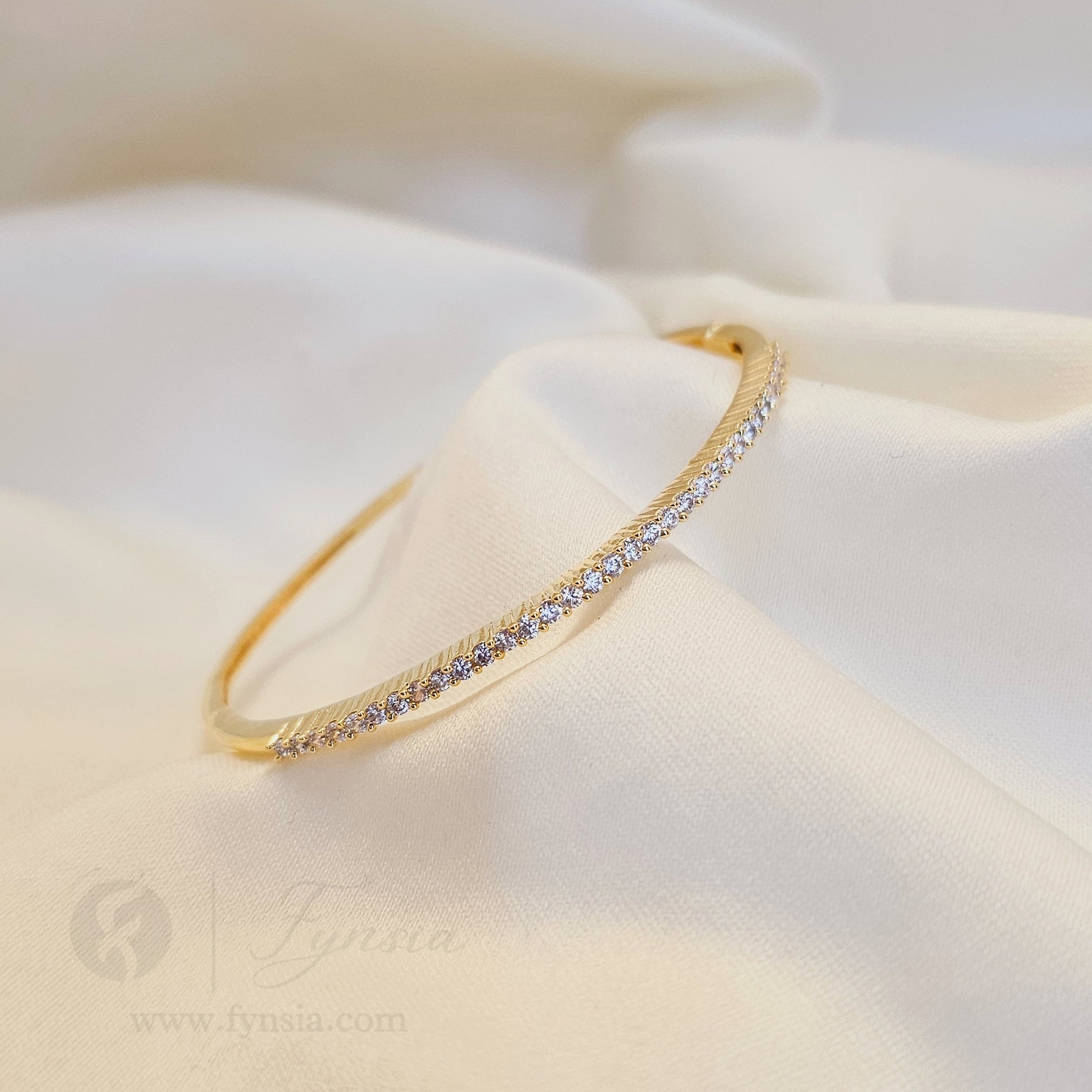 Fiza Zirconia Bracelet – Gold Tone Kada | Fynsia