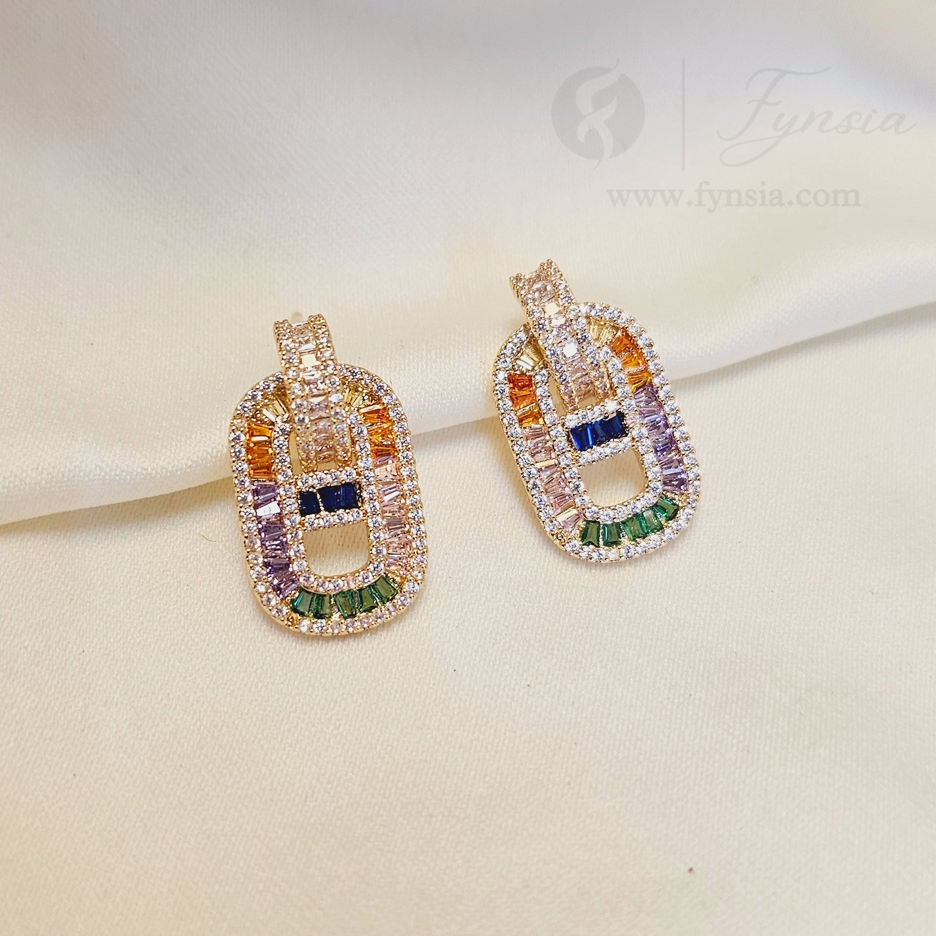 Garima Zirconia Multi Gold Tone Pendant Chain Set With Earrings | Fynsia