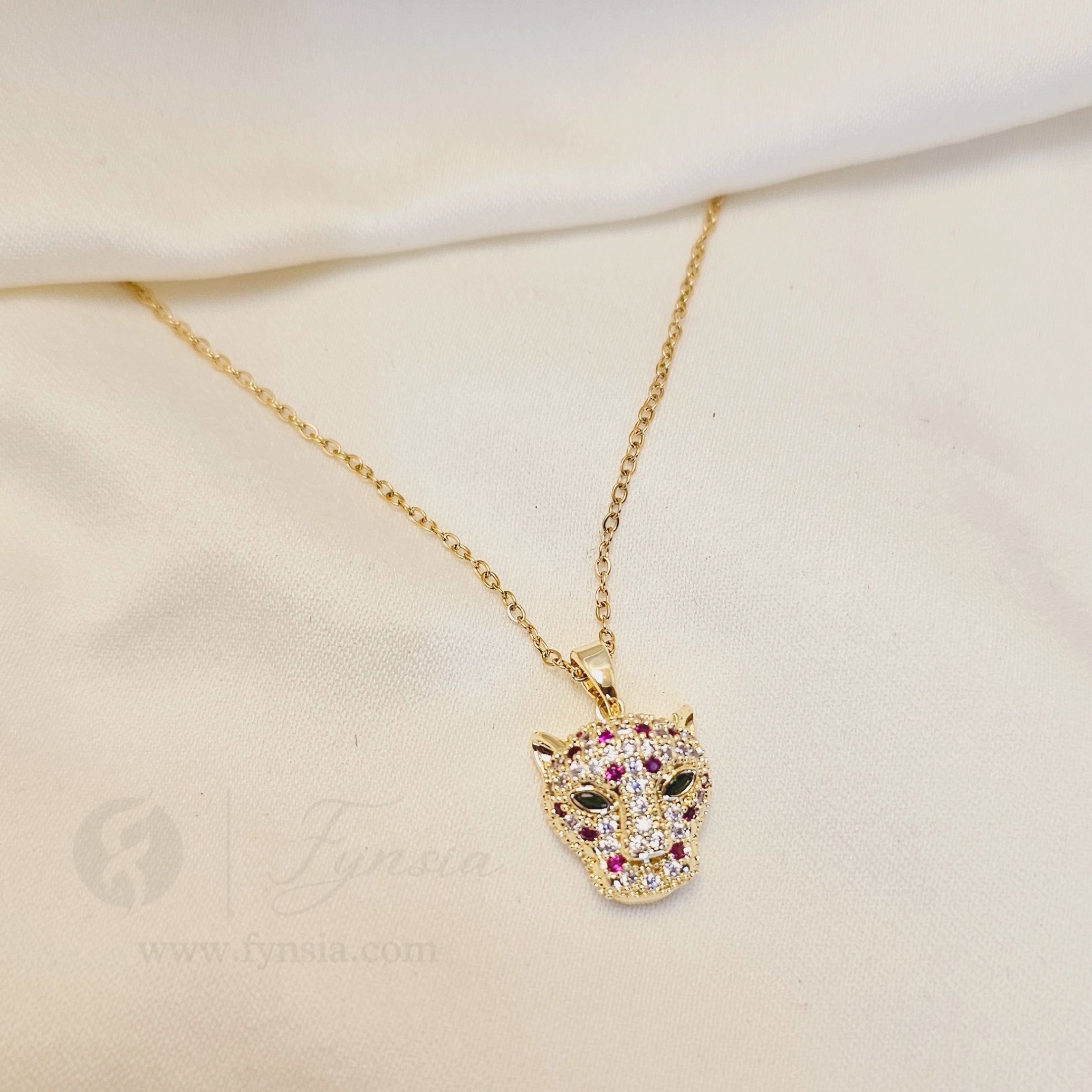 Jaguar Zirconia Multi Gold Tone Pendant Chain Set With Earrings | Fynsia