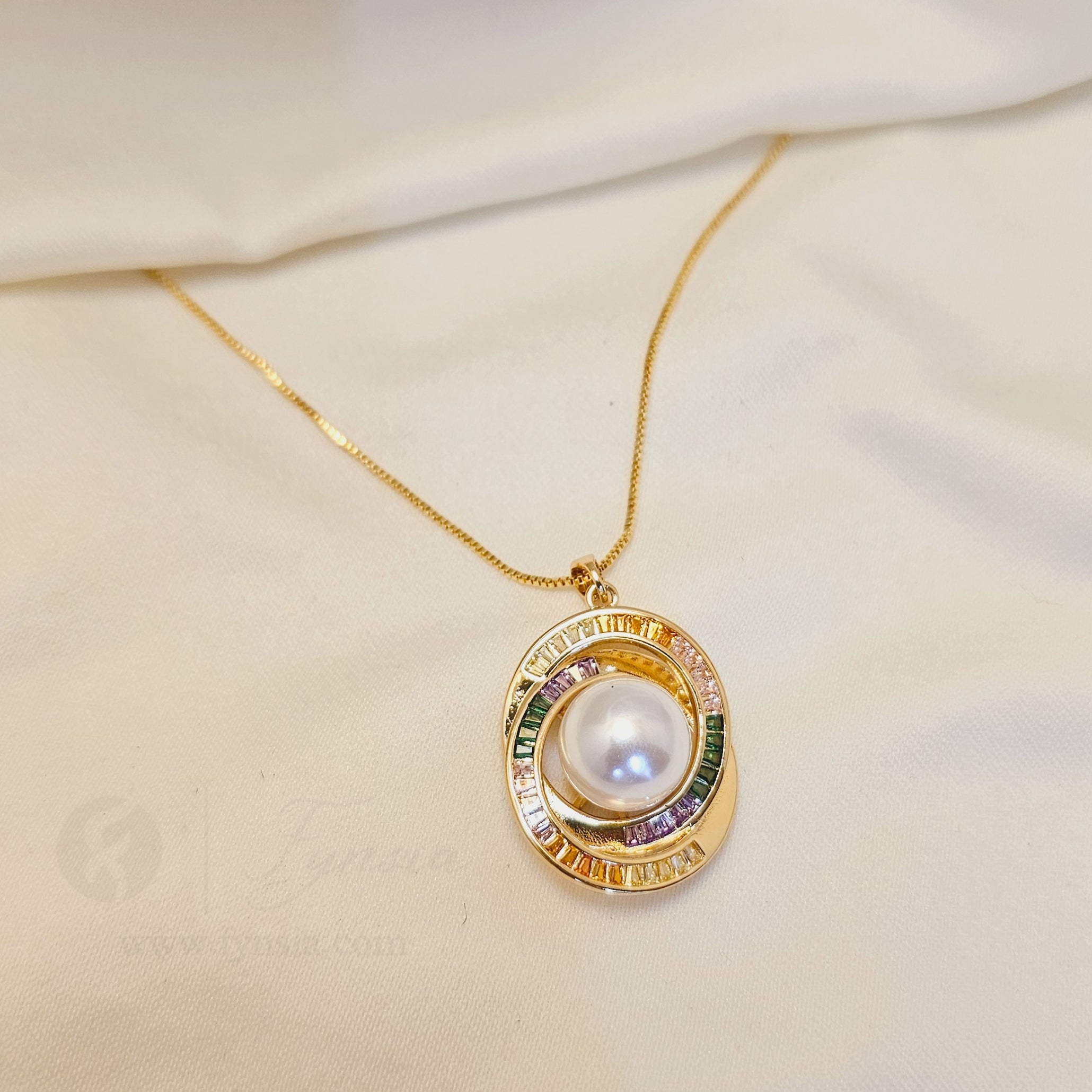 Hamita Zirconia Multi Gold Tone Pendant Chain Set With Earrings | Fynsia
