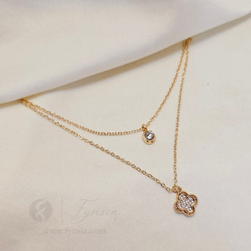 Clover Dual Layered Neckchain – 18K Gold Tone Stainless Steel | Fynsia