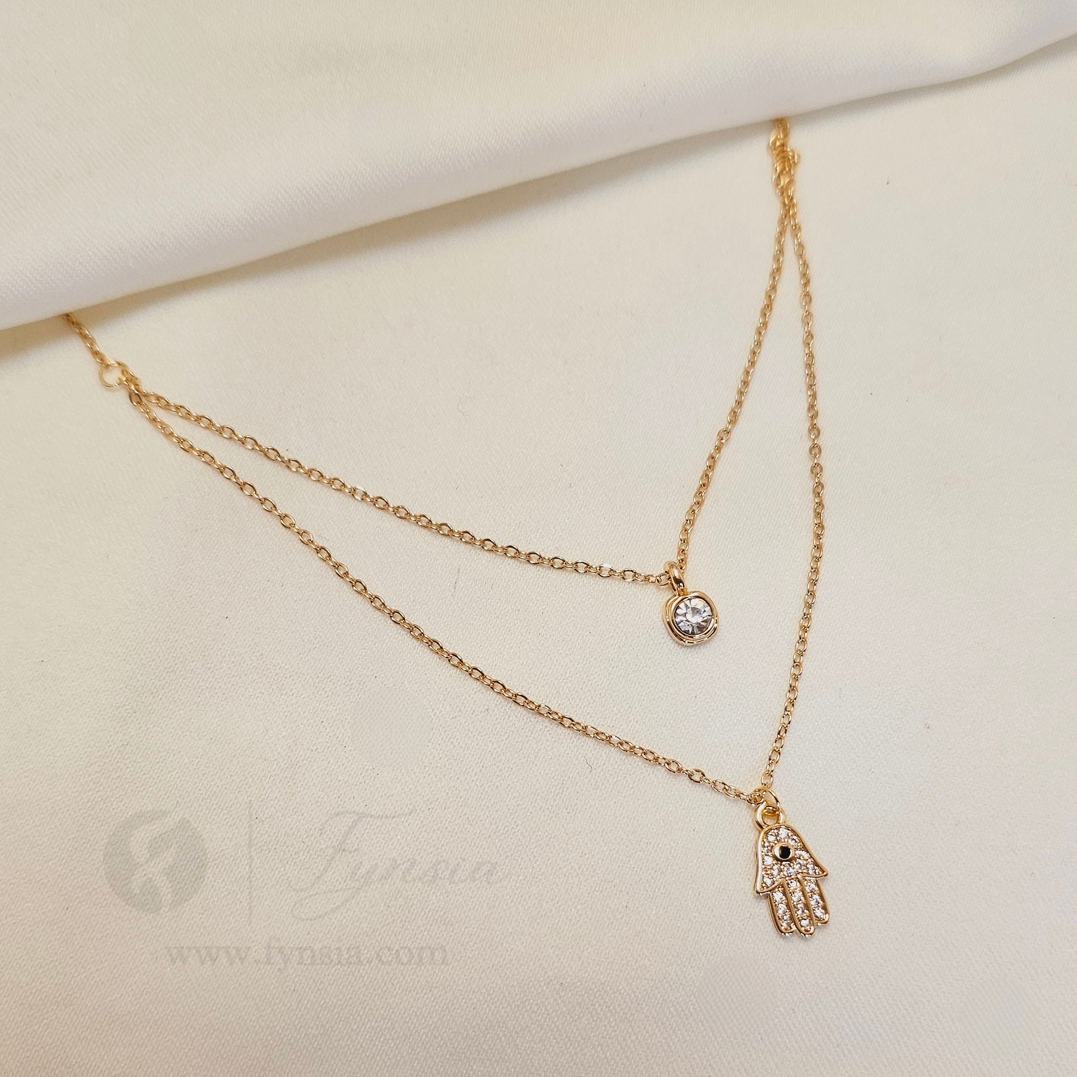 Evil-Eye Dual Layered Neckchain – 18K Gold Tone Stainless Steel | Fynsia