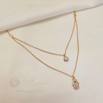 Evil-Eye Dual Layered Neckchain – 18K Gold Tone Stainless Steel | Fynsia