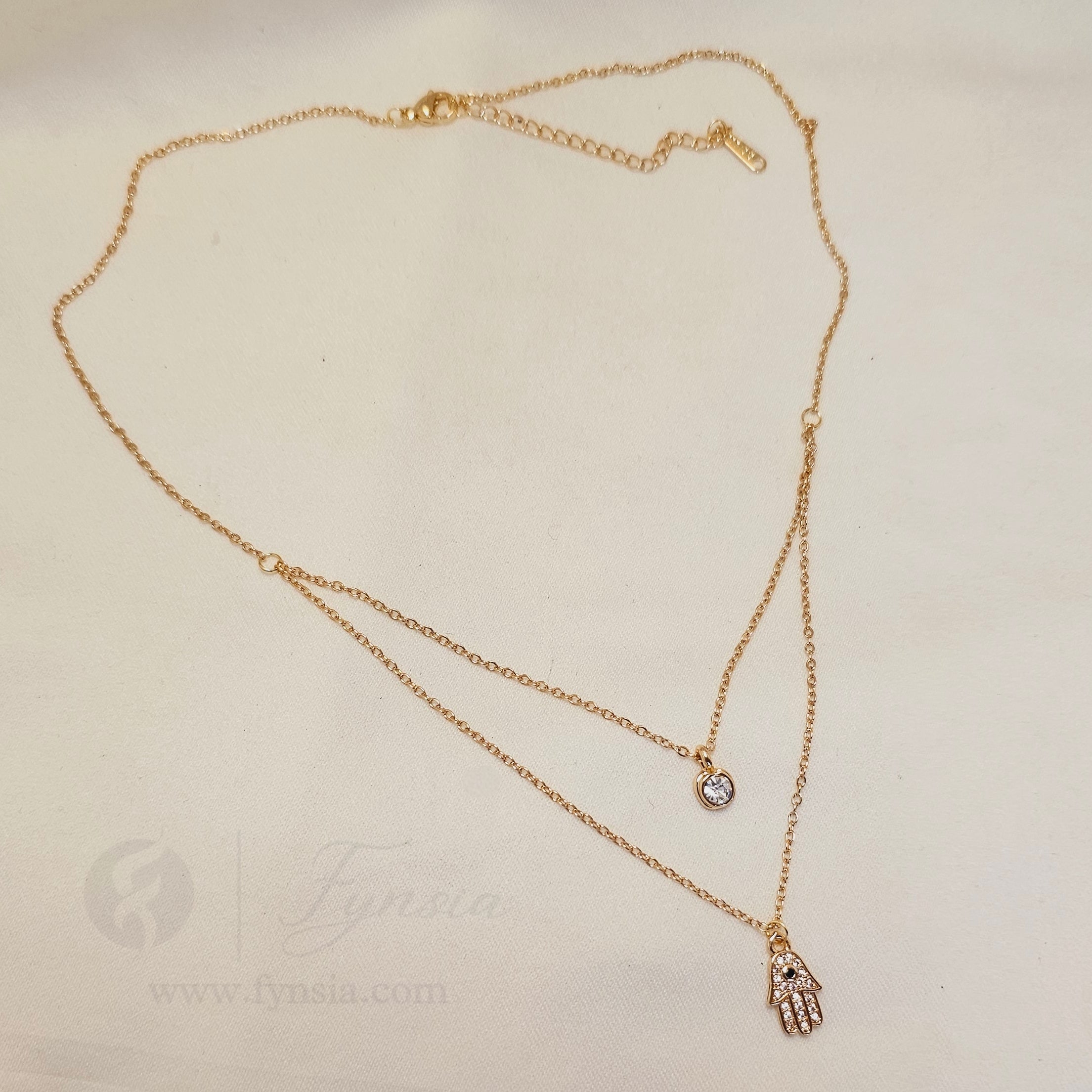 Evil-Eye Dual Layered Neckchain – 18K Gold Tone Stainless Steel | Fynsia