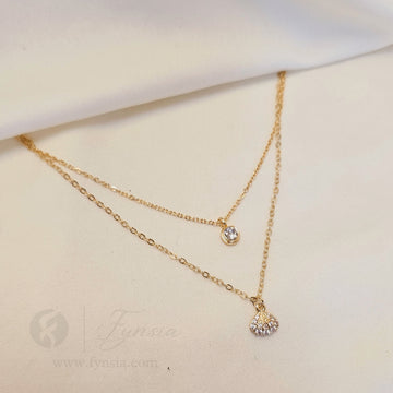 Oyester Dual Layered Neckchain – 18K Gold Tone Stainless Steel | Fynsia